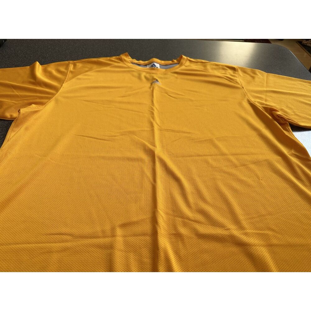 Vintage Adidas Mens 2XL Yellow Mesh Short Sleeve Athletic Shirt Center Logo
